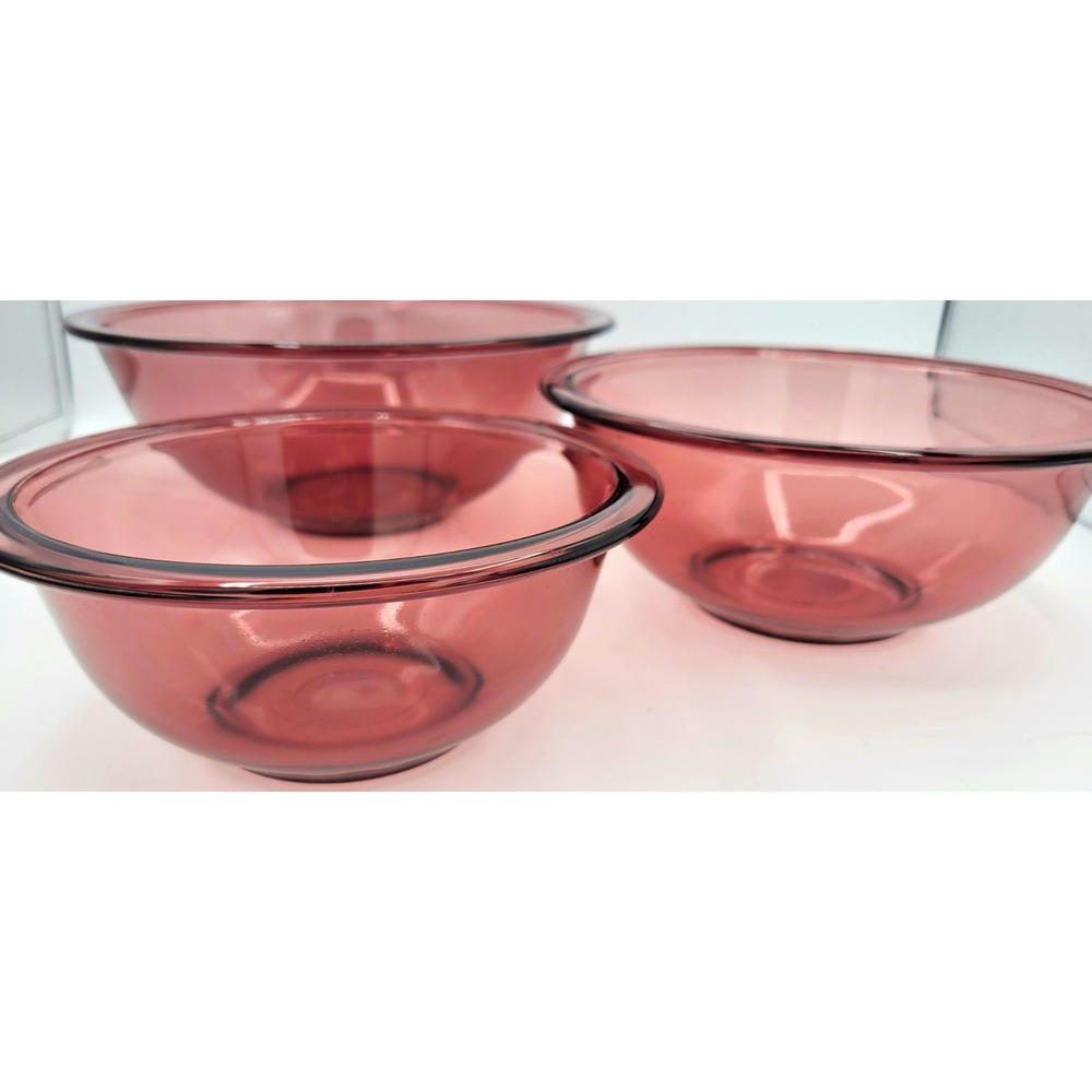 Pyrex Cranberry Glass Nesting Mixing Bowl Set 3pc MPN 325-328 Vintage 1950s MCM